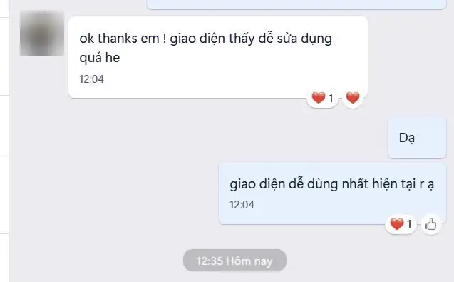 Tin nhắn khách: ok thanks em, giao diện thấy dễ sử dụng quá he.
